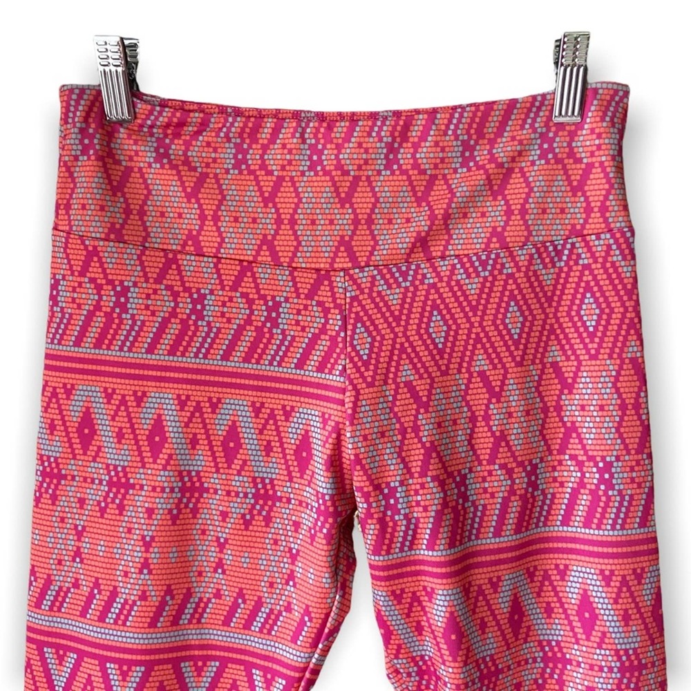 Onzie Leggings Cropped Capri Aztec Geometric Print Yoga S/M Pink Orange - Picture 2 of 6